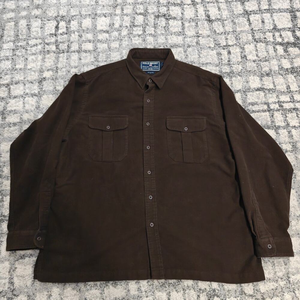 Vintage Polo Sport Ralph Lauren Heavy Flannel Overshirt Brown XXL Mens Safari